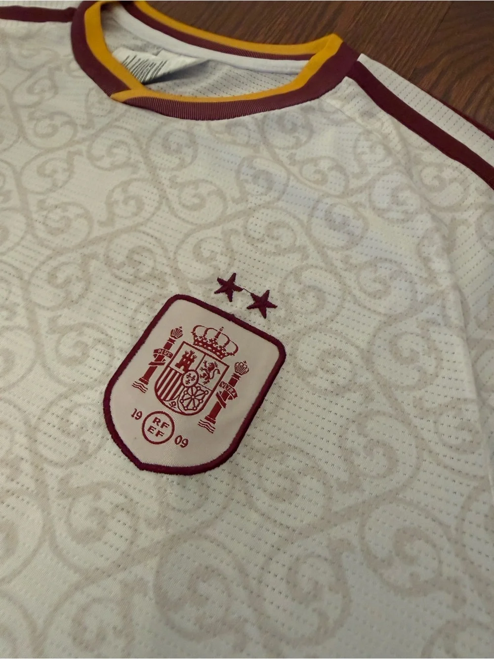 adidas White and Maroon Spain Lamine Yamal #19 Soccer Jersey